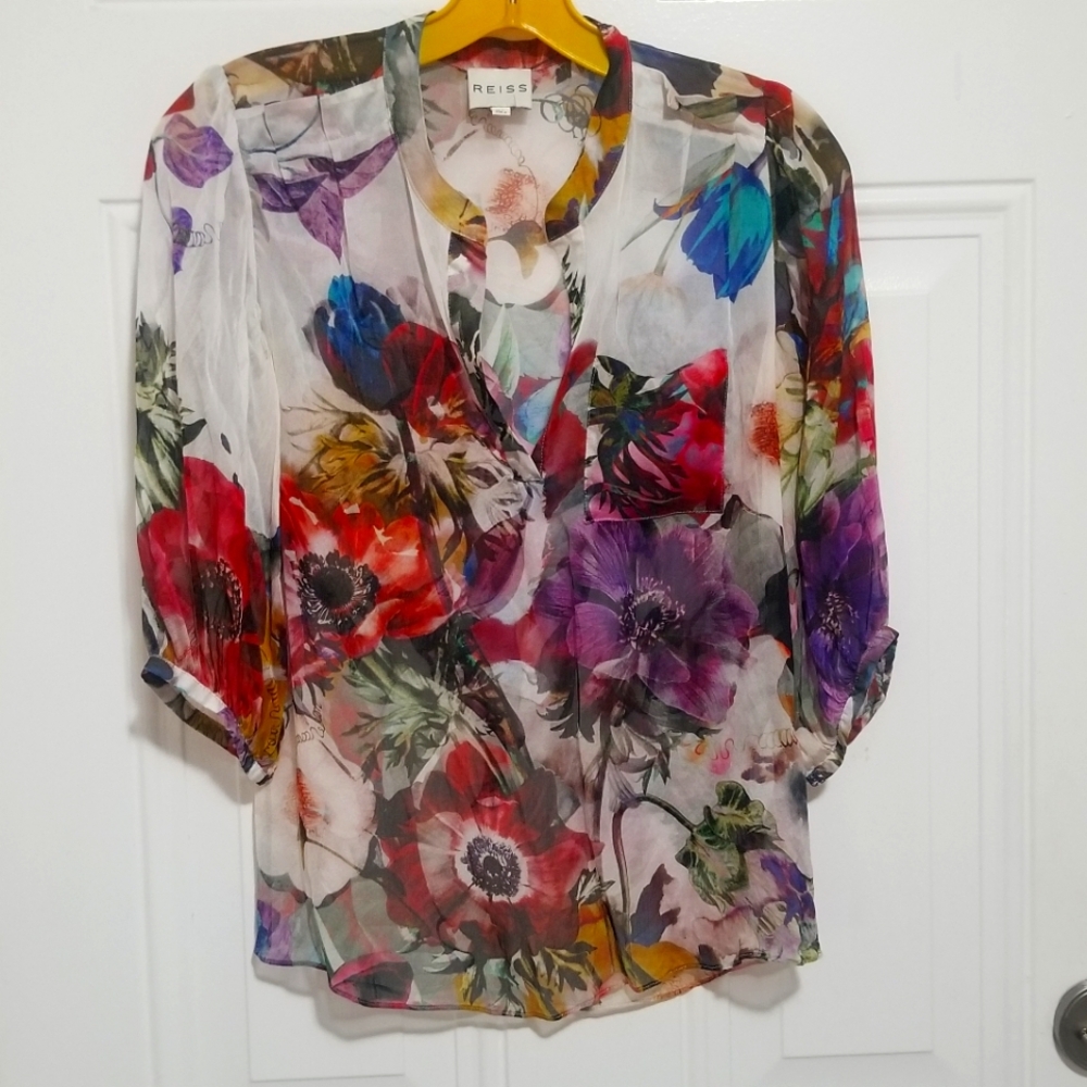 Reiss 100% Silk Multicolor Floral Blouse. Size: 0.